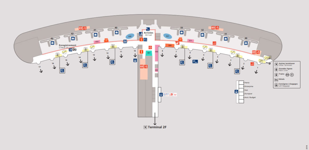 Map of Charles de Gaulle Airport, Terminal 2E.