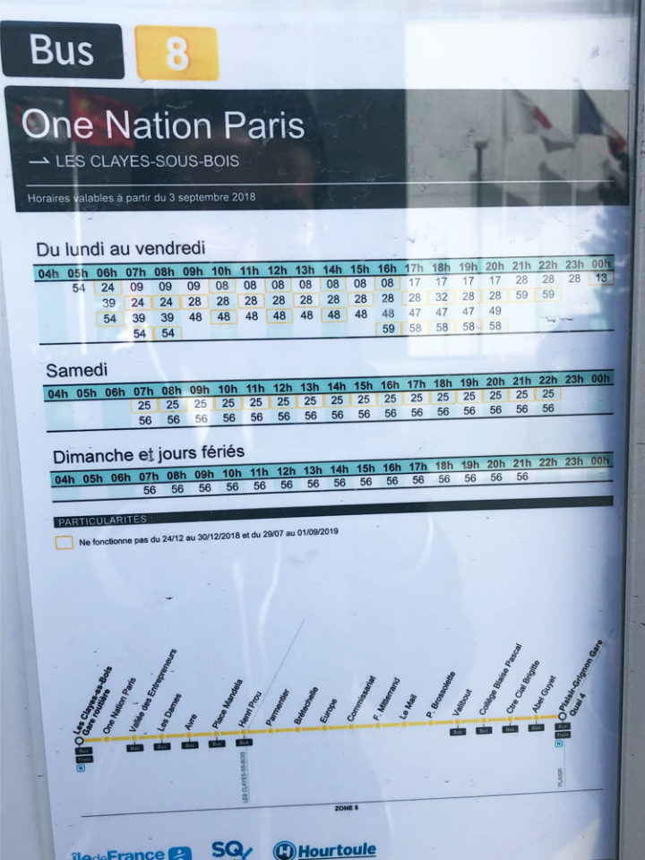 ワンナシオンパリのバスの時刻表