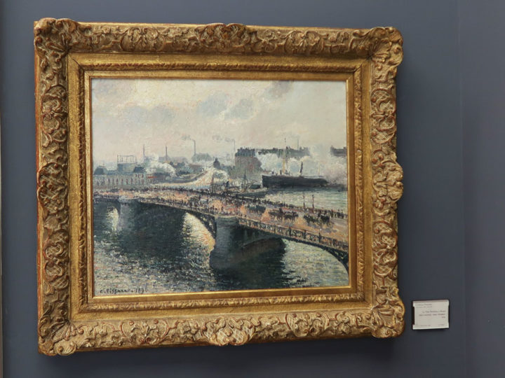 Le Pont Boieldieu à Rouen, soleil couchant, temps brumeux