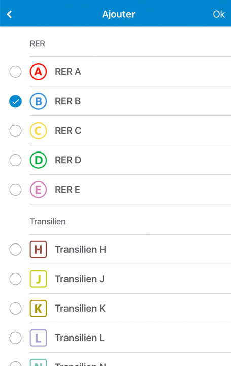 RER B線を選択します。