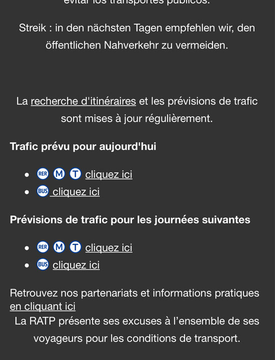 RATP　ストライキに関する情報