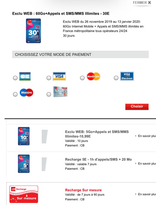 Carte SIM SFR 30min / 150 SMS / 50mo puis 1 an, puis 6TTc/ mois