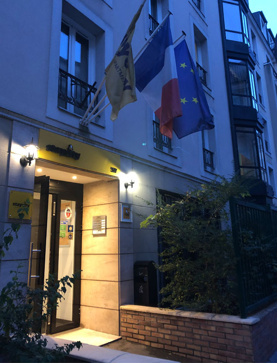 Entrance hall at night.