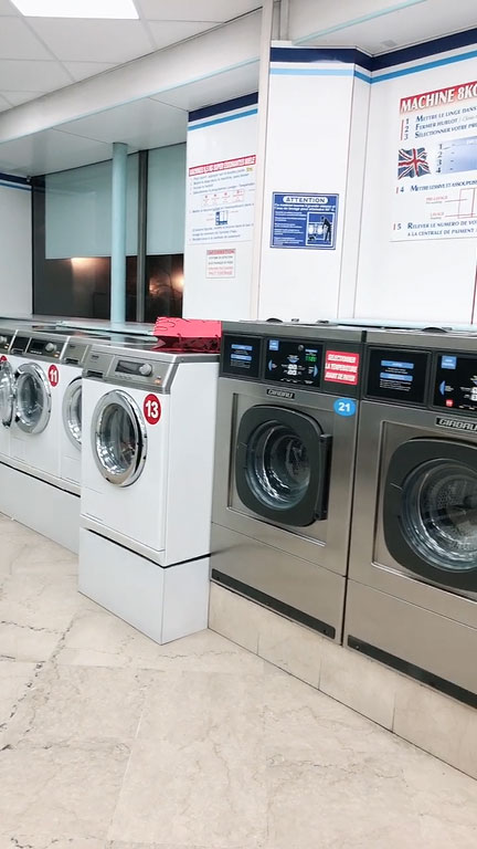 Interior view of the laundromat.