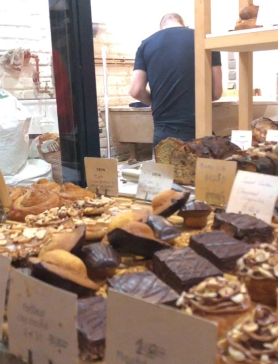 A variety of breads are on display.