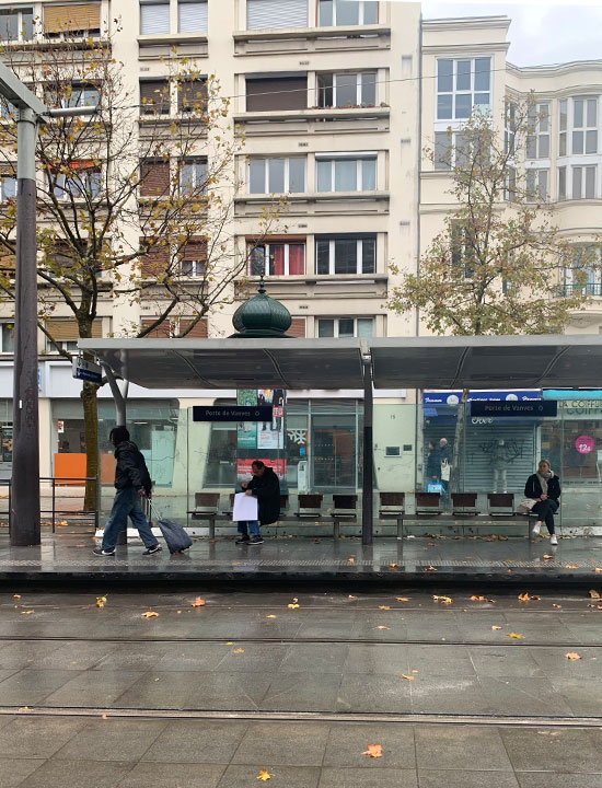 Tram station.