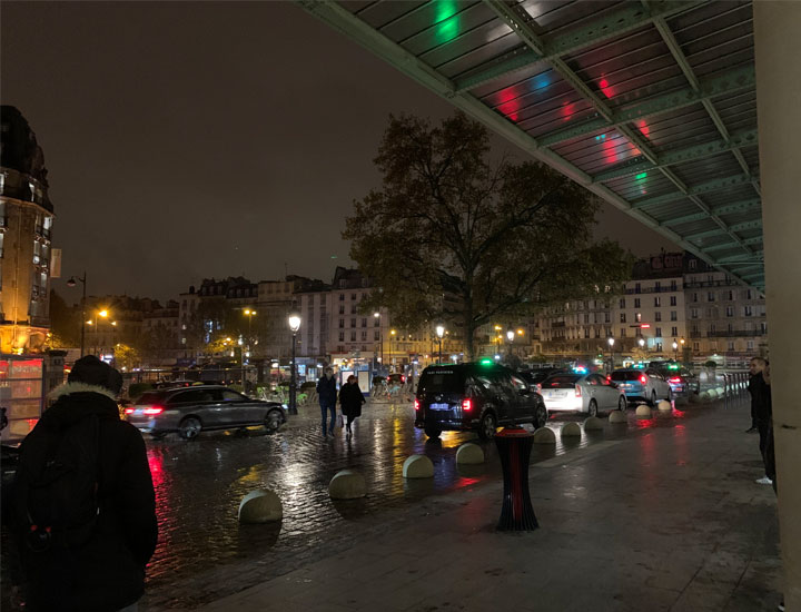 This is an early morning view of the front of Paris East Station.