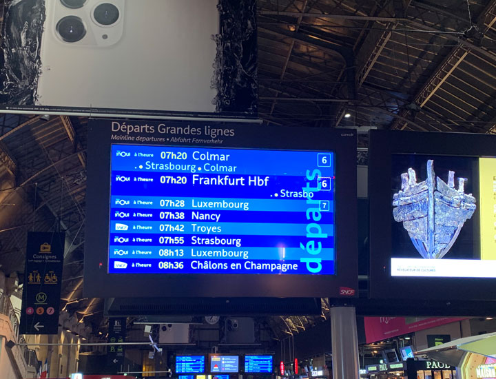 Timetable at Paris East station.