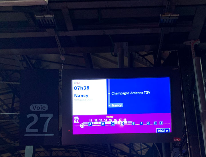 Timetable at Paris East station.