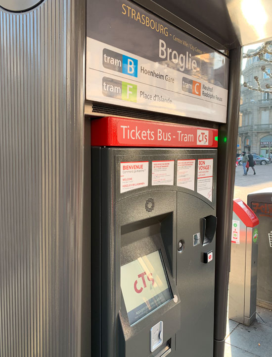 Ticket vending machines at bus stops.