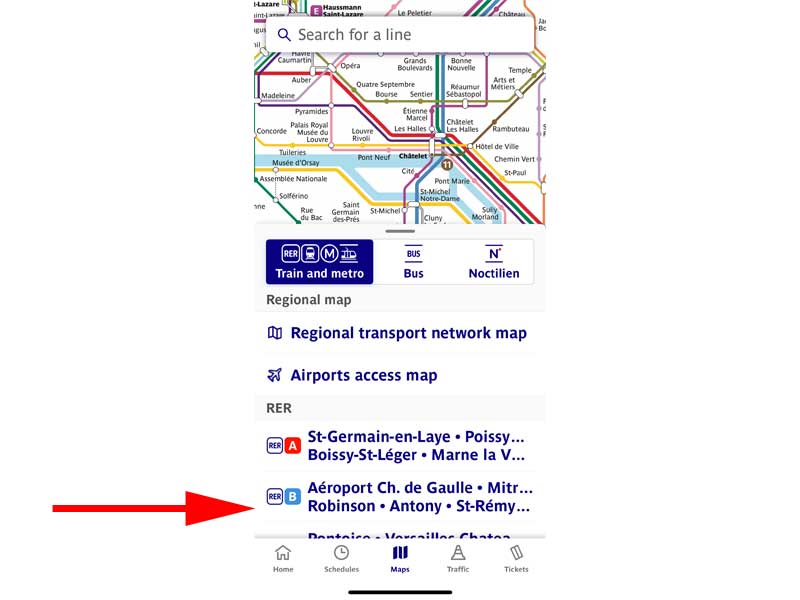 RER B線をタップします。