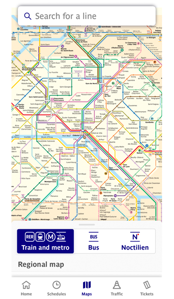 パリ市内の路線図が表示されました。