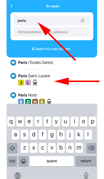 「paris」と入力して、「Saint Lazare」駅を選択します。