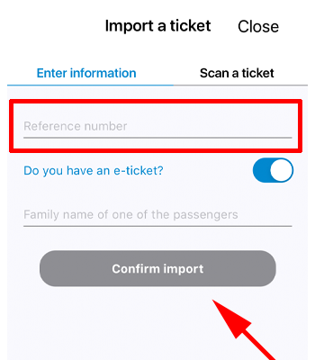 予約番号と名前を入力して、「Confirm import」をタップします。
