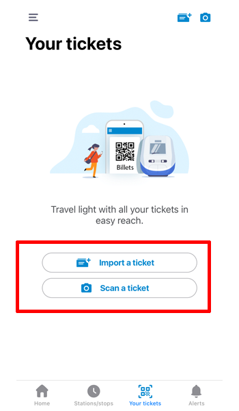 Import a ticket、またはScan a ticketをタップします。