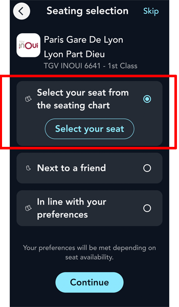 「Select your seat」をタップします。