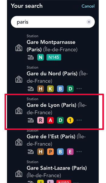 Gare de Lyonを選択します。