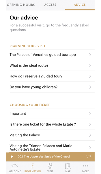 ヴェルサイユ宮殿観光のためのアドバイスが表示されました。